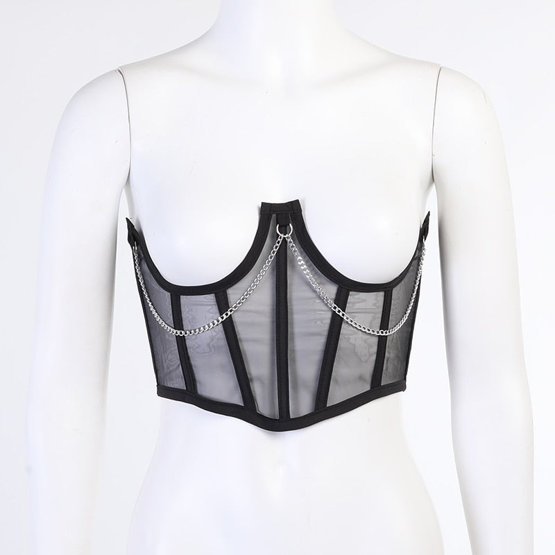 Model UC615 - High Waist Lace Up Mesh Gothic Corset